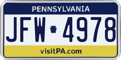 PA license plate JFW4978