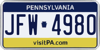PA license plate JFW4980