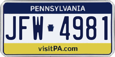 PA license plate JFW4981