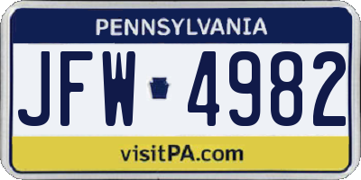 PA license plate JFW4982