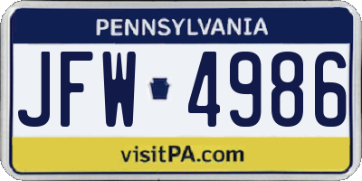 PA license plate JFW4986