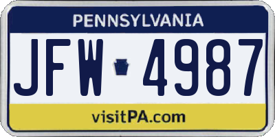 PA license plate JFW4987