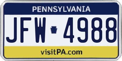 PA license plate JFW4988