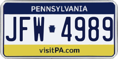 PA license plate JFW4989
