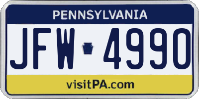 PA license plate JFW4990