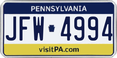 PA license plate JFW4994