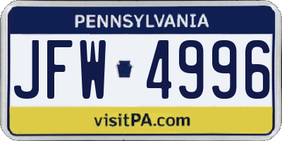 PA license plate JFW4996
