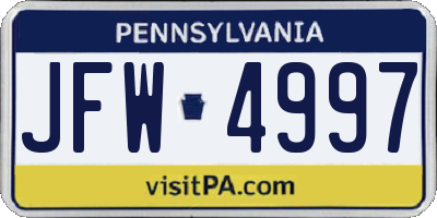 PA license plate JFW4997
