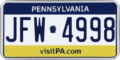 PA license plate JFW4998