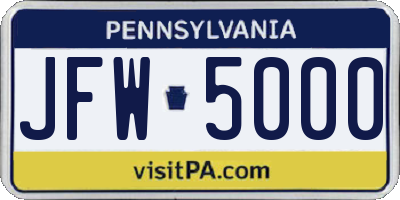 PA license plate JFW5000
