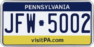 PA license plate JFW5002