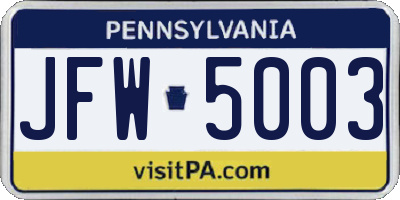 PA license plate JFW5003