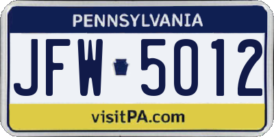 PA license plate JFW5012