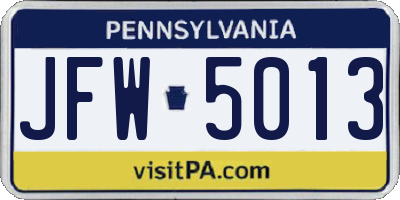 PA license plate JFW5013
