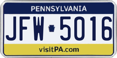 PA license plate JFW5016