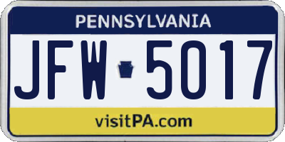 PA license plate JFW5017