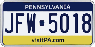 PA license plate JFW5018