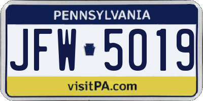 PA license plate JFW5019
