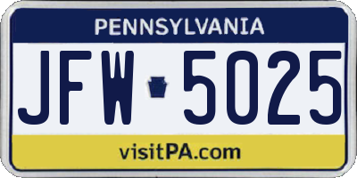 PA license plate JFW5025