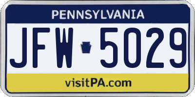 PA license plate JFW5029