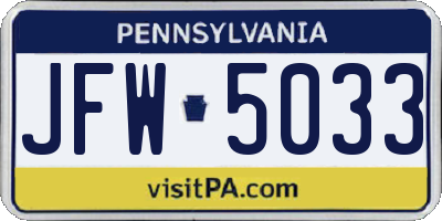 PA license plate JFW5033