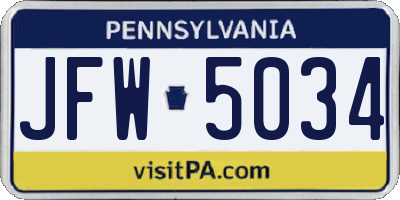PA license plate JFW5034