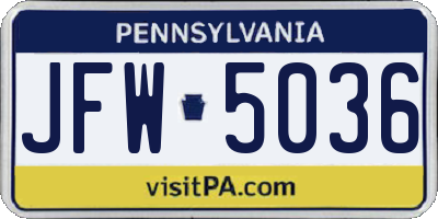 PA license plate JFW5036