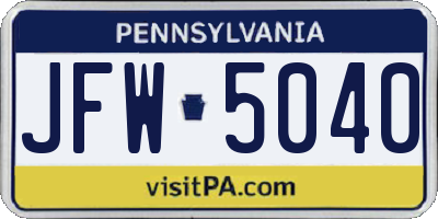 PA license plate JFW5040