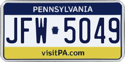 PA license plate JFW5049
