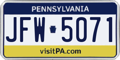 PA license plate JFW5071