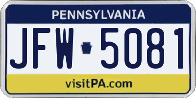 PA license plate JFW5081