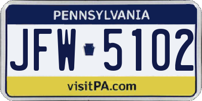 PA license plate JFW5102