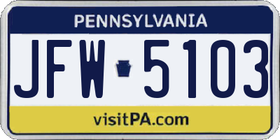 PA license plate JFW5103