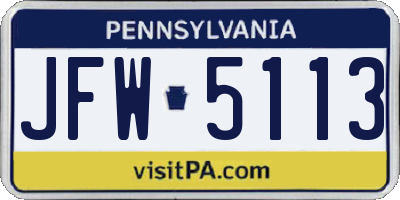 PA license plate JFW5113