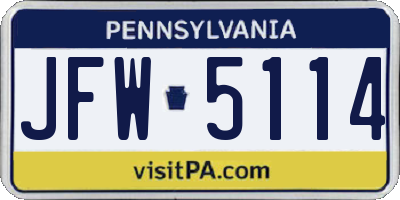 PA license plate JFW5114