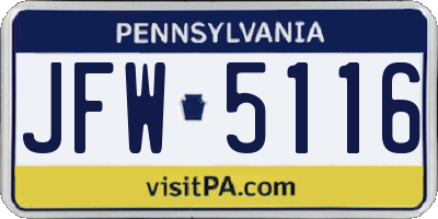 PA license plate JFW5116
