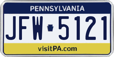 PA license plate JFW5121