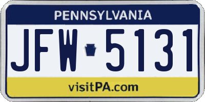PA license plate JFW5131