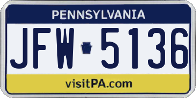 PA license plate JFW5136