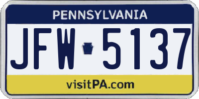 PA license plate JFW5137