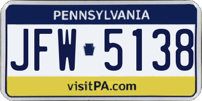 PA license plate JFW5138