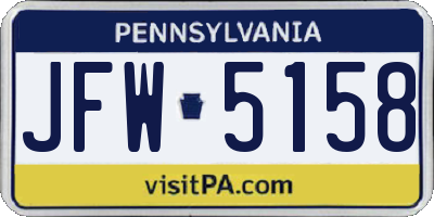 PA license plate JFW5158