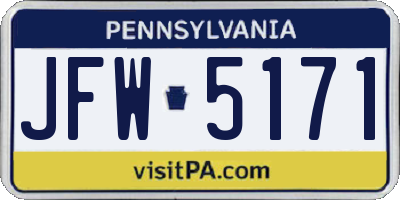 PA license plate JFW5171