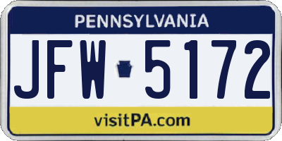 PA license plate JFW5172