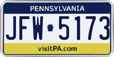 PA license plate JFW5173