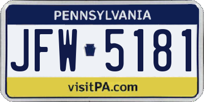PA license plate JFW5181