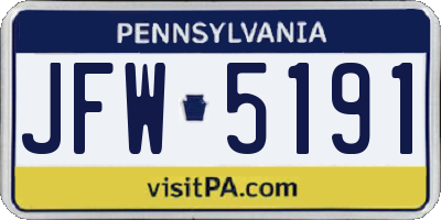 PA license plate JFW5191