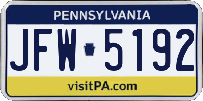 PA license plate JFW5192