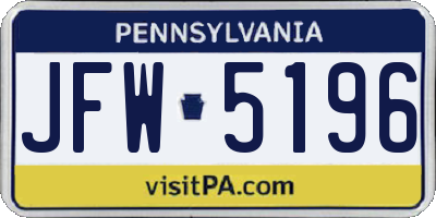 PA license plate JFW5196