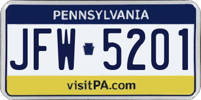 PA license plate JFW5201